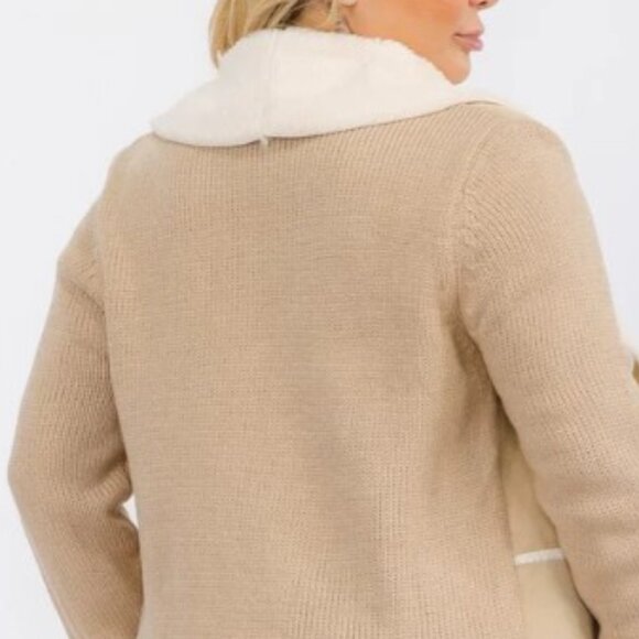 OnTwelfth Women’s Plus Size Open Front Faux Suede & Sherpa Lined Coat – Beige - Picture 11 of 12